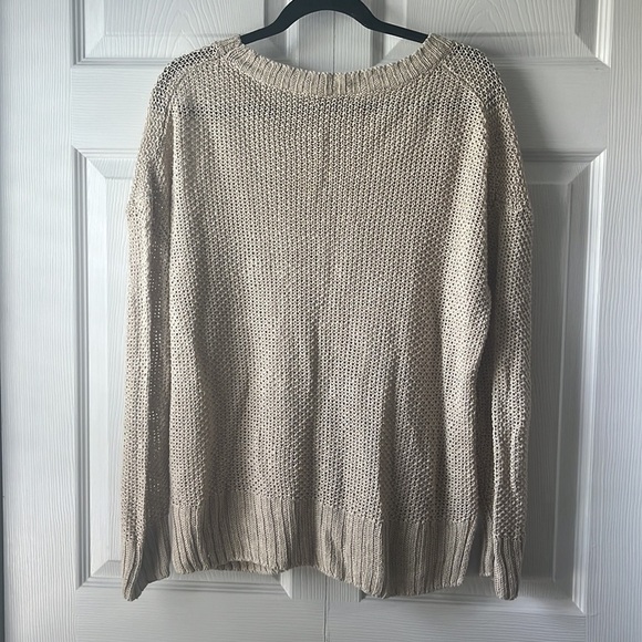 J. Crew Warm Neutral Linen Knit Crew Neck Sweater Flawed size Medium - Picture 5 of 5